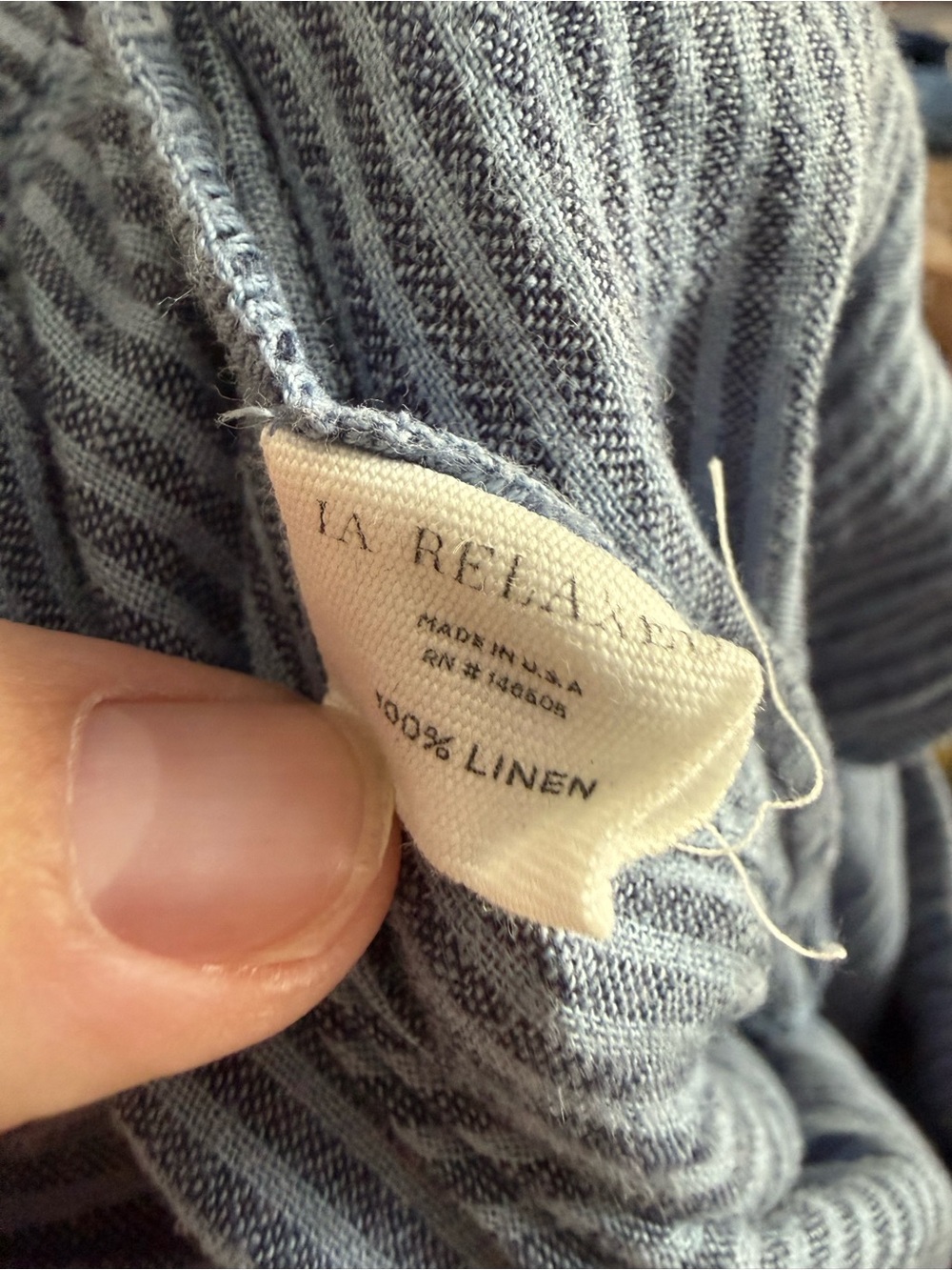 LA Relaxed Navy Stripe Washed Linen Wide Leg Pant Size Small - Picture 5 of 5